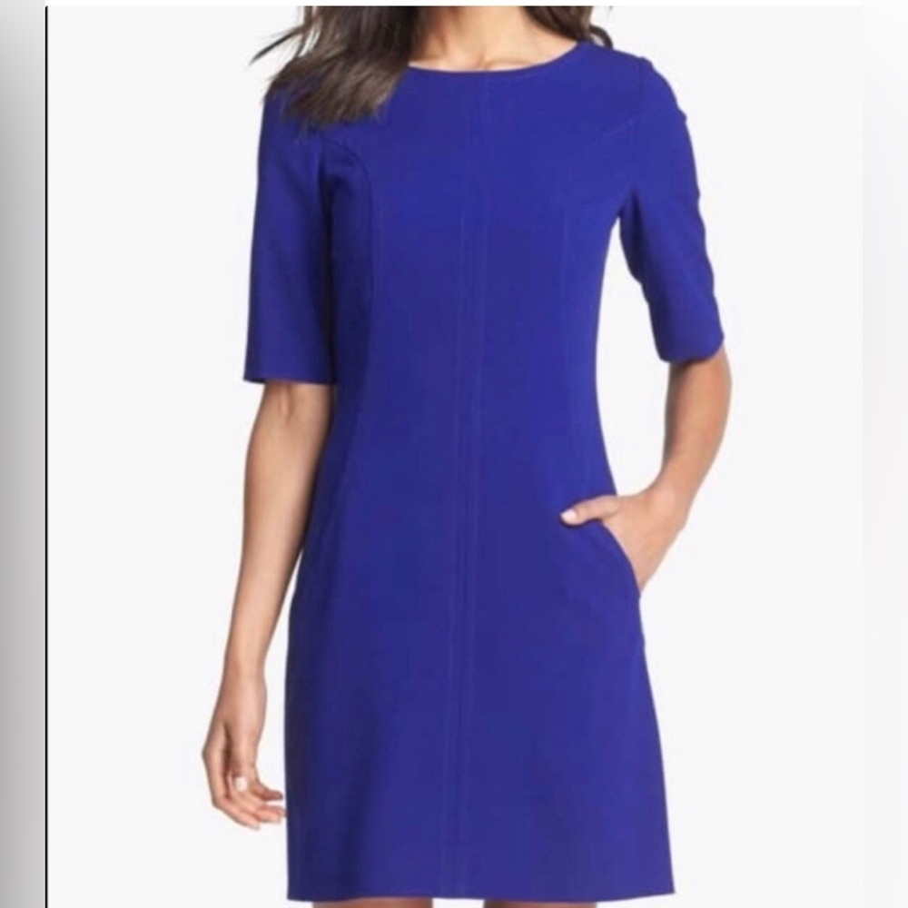 NWOT Tahari ASL Royal Blue Purple Crew Neck Daisy Dress Size 12